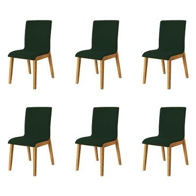 Kit 6 Cadeiras De Jantar Luxo Diamante Estofadas Em Veludo Verde Base Madeira Maciça Mel