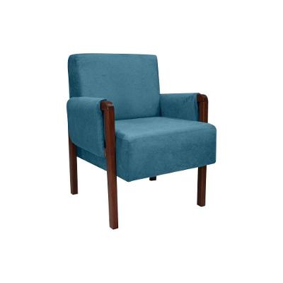 Poltrona Decorativa Base Madeira Ariana Suede Azulmatrix Azul