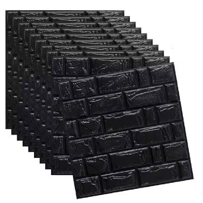 Papel De Parede Painel 3d Tijolo Preto Placa Auto Adesivo 77x70cm Revestimento Espuma Autocolante