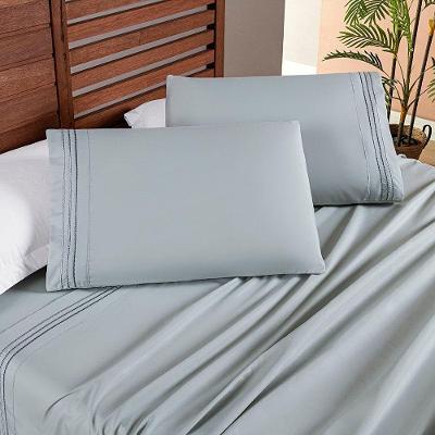 Jogo Cama Lençol Honore Queen Micro Percal 200 Fios C/ Detalhes Bordados 4 Peças - Cinza Geada