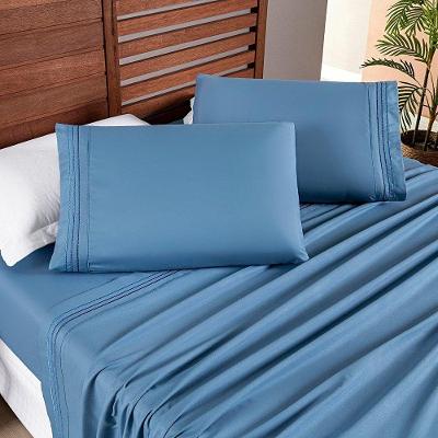 Jogo Cama Lençol Honore Solteiro Micro Percal 200 Fios C/ Detalhes Bordados 3 Peças - Azul Ice Blue