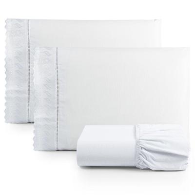 Jogo Cama Lençol Paris Casal Padrão Percal 180 Fios 100% Algodão Lese Bordada 3 Peças - Branco