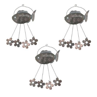 Sino Dos Ventos Flores Peixe Kit 3 Unidades Decoraçao Jardim Quintal Varanda Ambiente Externo Enfeite