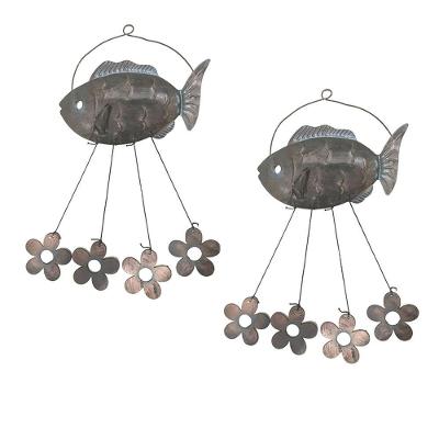 Sino Dos Ventos Peixe Flores Kit 2 Unidades Jardim Quintal Decoraçao Varanda Enfeite Ambiente Externo