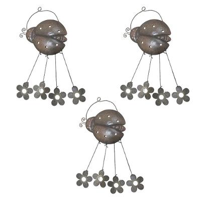 Sino Dos Ventos Flores Joaninha Kit 3 Unidades Decoraçao Jardim Quintal Varanda Enfeite Ambiente