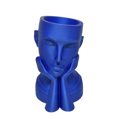 Rosto Enfeite Decoração Impressão 3d Porta Objeto Vaso 14 Cm Sala Azul Metálico