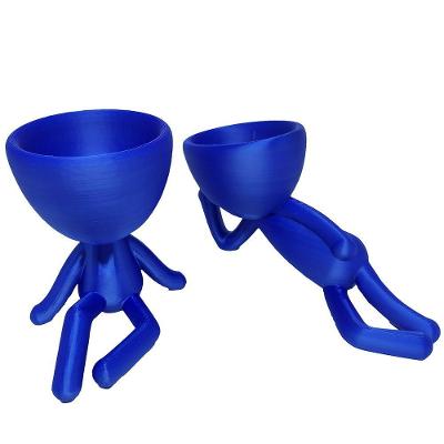 Kit 2 Vasos Preguiçosos Suculentas Decoração 19 Cm Decorativo Azul Metálico