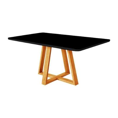 Mesa De Jantar Luxo 120x90 Tampo Mdf/vidro Para 4 Lugares Pés Madeira Maciça Pérola - Mel/preto
