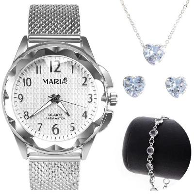 Relogio Feminino Prova Dagua Aço + Pulseira + Colar Brinco