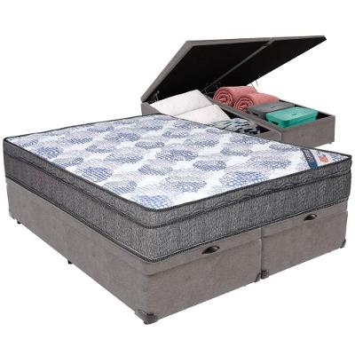 Cama Box Baú Cinza E Colchão Iso Superpocket Molas Ensacadas Queen Ortobom