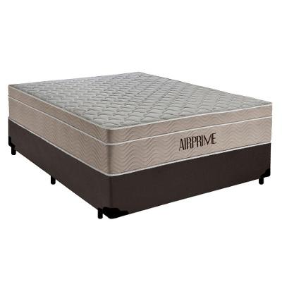 Cama Box Casal Sintético Cremil +Colchão Molas Ensacadas Airprime 138x188x65 cm Marrom.