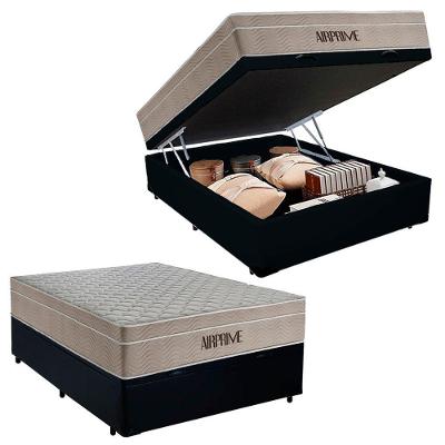 Cama Box Baú Casal Sintético Cremil + Colchão Molas Ensacadas Airprime 138cm Preto