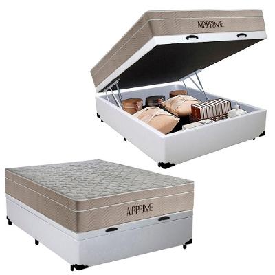 Cama Box Baú Casal Sintético Cremil + Colchão Molas Ensacadas Airprime 138x188x65cm Branco