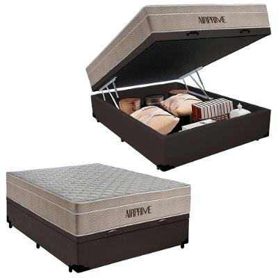 Cama Box Baú Casal Sintético Cremil + Colchão Molas Ensacadas Airprime 138cm Marrom