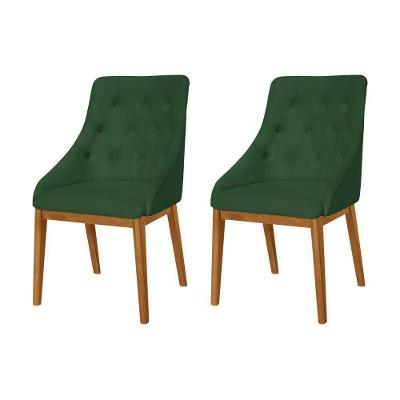 Kit 2 Cadeiras De Jantar Luxo Estofada Elisa Anatômica Capitonê Veludo Verde Base Madeira Maciça Mel
