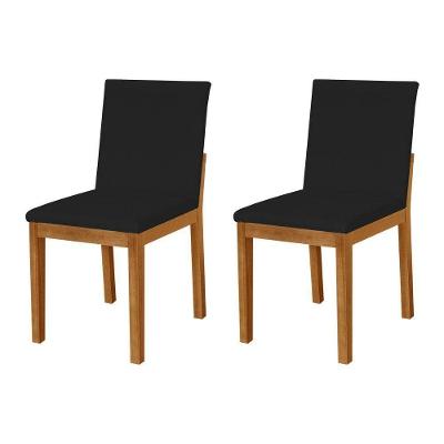 Kit 2 Cadeiras De Jantar Luxo Pérola Estofadas Em Veludo Preto Base Madeira Maciça Mel