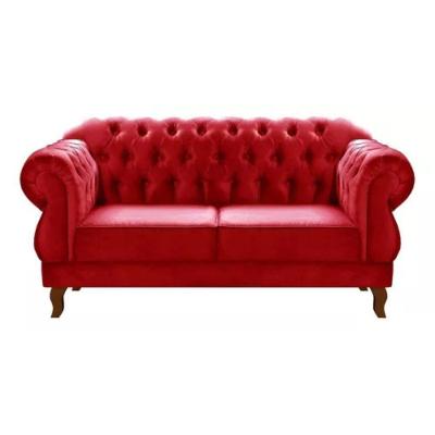 Sofá Chesterfield 2 Lugares Duquesa Vintage Retrô Capitonê Suede Vermelho