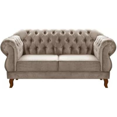Sofá Chesterfield 2 Lugares Duquesa Vintage Retrô Capitonê Veludo Capuccino
