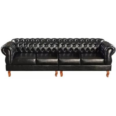Sofá Chesterfield 4 Lugares Duquesa Vintage Retrô Capitonê Couro Preto