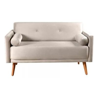 Sofá 2 Lugares Luma Suede Bege Com Pés Em Madeira 1,40m