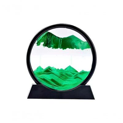 Enfeite De Vidro Quadro Redondo Decorativo Duna Ampulheta Para Quarto Sala Escritório 18cm Verde