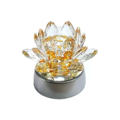 Enfeite Escultura De Vidro Flor De Lotus De 8cm Com Base Espelhada Led Rgb Enfeite De Crista Amarelo