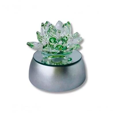 Enfeite Escultura De Vidro Flor De Lotus De 13cm Com Base Espelhada Led Rgb Enfeite De Cristal Verde