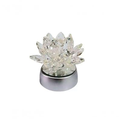 Enfeite Escultura De Vidro Flor De Lotus De 13cm Com Base Espelhada Led Rgb Enfeite De Cristal Transparente