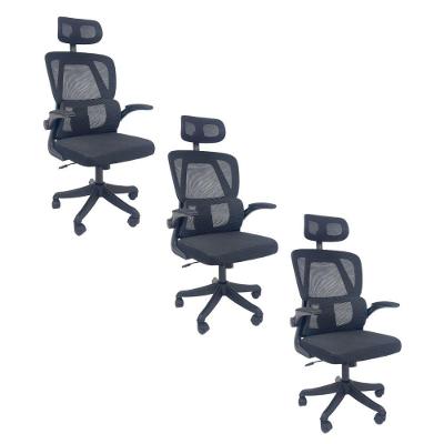 Kit 3 Cadeiras de Escritório Presidente Executiva Oficial Legacy Preto