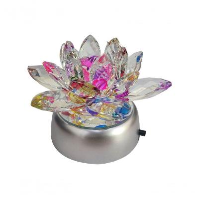 Enfeite Escultura De Vidro Flor De Lotus De 8cm Com Base Espelhada Led Rgb Enfeite De Crista Colorido