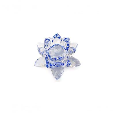 Enfeite Decoração De Cristal Vidro Flor De Lotus Para Sala Quarto Cristaleira Pequeno 8cm Azul