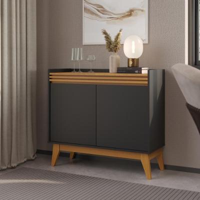 Buffet Aparador Ripado 2 Portas Com Pés De MDF Astúrias 92cm Preto Cedro