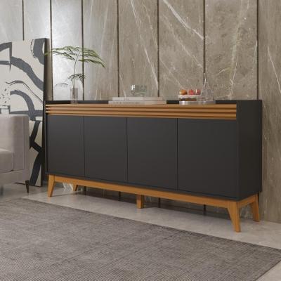 Buffet Aparador Ripado 4 Portas Com Pés De MDF Astúrias 180cm Preto Cedro