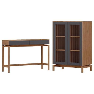Cristaleira 2 Portas Vidro Canelado Aparador 2 Gavetas Tauari Concret Milani Store