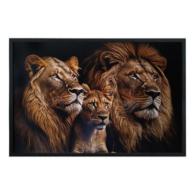 Quadro Decorativo Leões Moldura Cx Alta 100x66 Titulos Moldura Preta