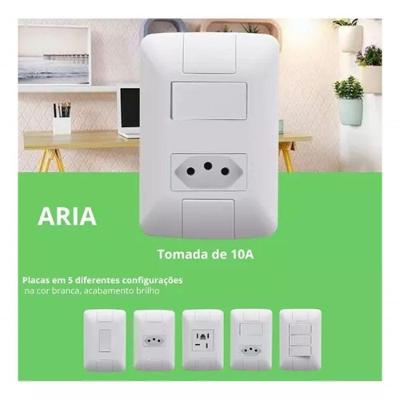 Conjunto Placa Com Interrupitor Simples 6a + Tomada 10a Aria Branca - Tramontina