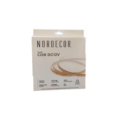 Fita Led Ip20 12w/m 12v Cob 1200lm/m 5mt Nordecor 3000k