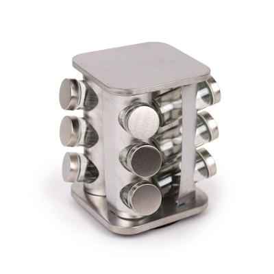 Porta Condimentos E Temperos Giratório Com 12 Potes Em Aço Inox E Vidro