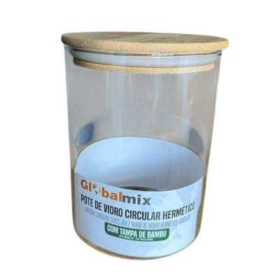 Pote De Vidro Reforçado Tampa Bambu Fechamento Hermético Com Anel Silicone Capacidade De 1000 Ml