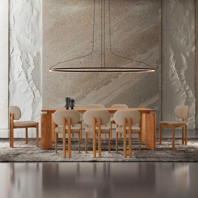Conjunto Mesa De Jantar Nala 220cm Madeira Tampo Laminado Veludo Bege/Imbuia Nat.