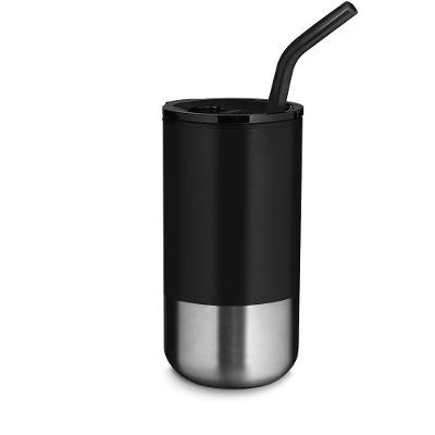 Copo Com Tampa E Canudo Inox 550ml Preto