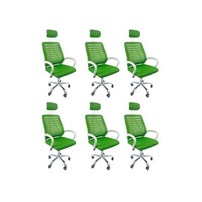 Kit 6 Cadeiras Escritório Diretor Oficial Tela Mesh Apoio Nuca Verde Branco