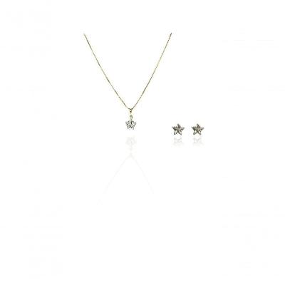 Conjunto Estrelas Com Zircônia Banhado Em Ouro 18k