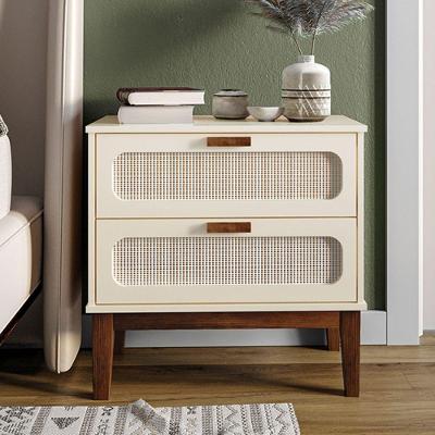 Mesa De Cabeceira 2 Gavetas Santorini Off White 60 Cm Com Tela Indiana - Off White