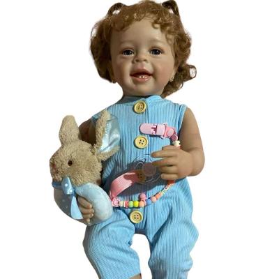 Bebê Reborn Menina Olhos Abertos Sorrindo Cabelo Enraizado Corpo Todo Em Siliconde De Vinil