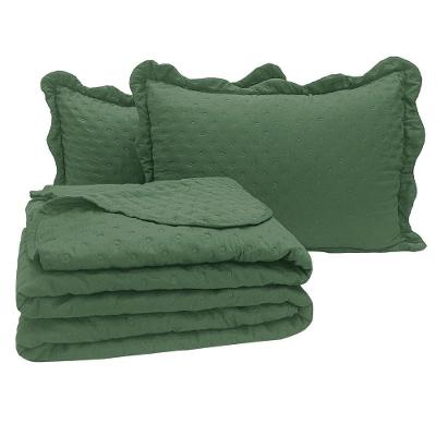 Kit Cobre Leito Colcha Casa Scarpa Perone King Dupla Face Toque De Pluma Micro Percal 300 Fios 3 Peças - Verde Esmeralda