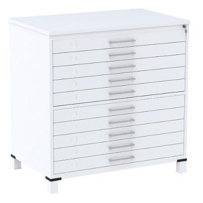 Mapoteca 10 Gavetas Pandin 120 Cm (larg) Inmetro Tampo Mdp Cinza Estrutura E Gavetas Em Aço Branco