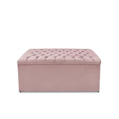 Calçadeira Baú Estofada Dunas Casal 140 Cm - Veludo Rose