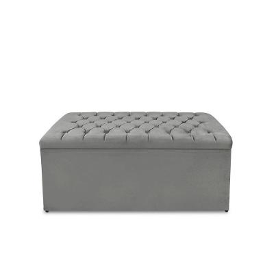 Calçadeira Baú Estofada Dunas Casal 140 Cm - Veludo Cinza Grafite