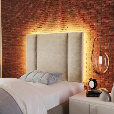 Cabeceira Solteiro Estofada Com Led Linho Bege